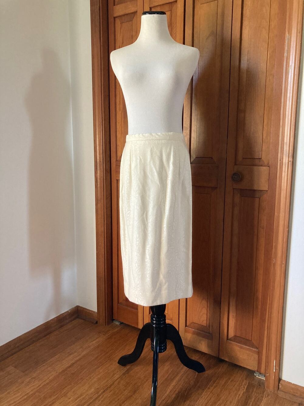 Vintage Pendleton Cream Jacquard Pencil Skirt, Size 10